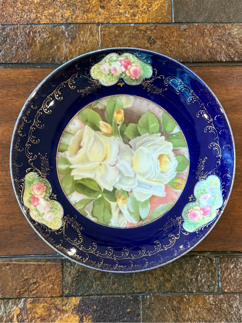 Vintage Rosenthal Bavaria Hand-Painted Cobalt Blue Rose Plate